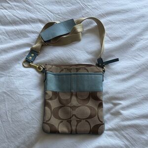 Coach Tan and Blue Signature Crossbody Bag